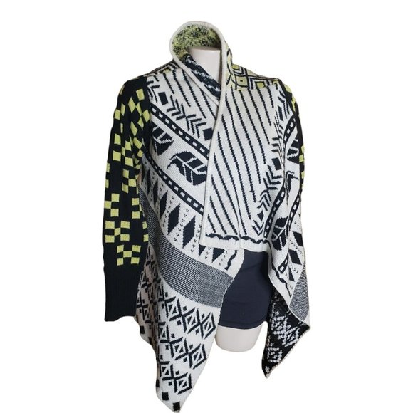 Double Zero Colorful Shawl Collar Knit Sweater Waterfall Aztec  Womens Sz L - Picture 3 of 8